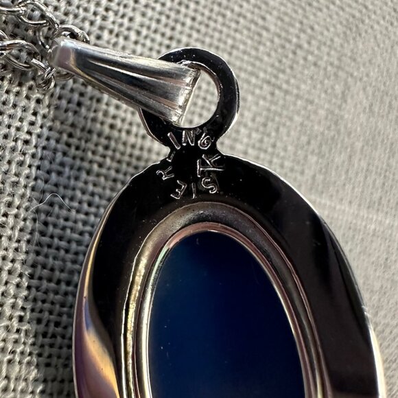 Vintage Faux Sapphire Star Pendant Sterling Silver Necklace - Picture 8 of 16